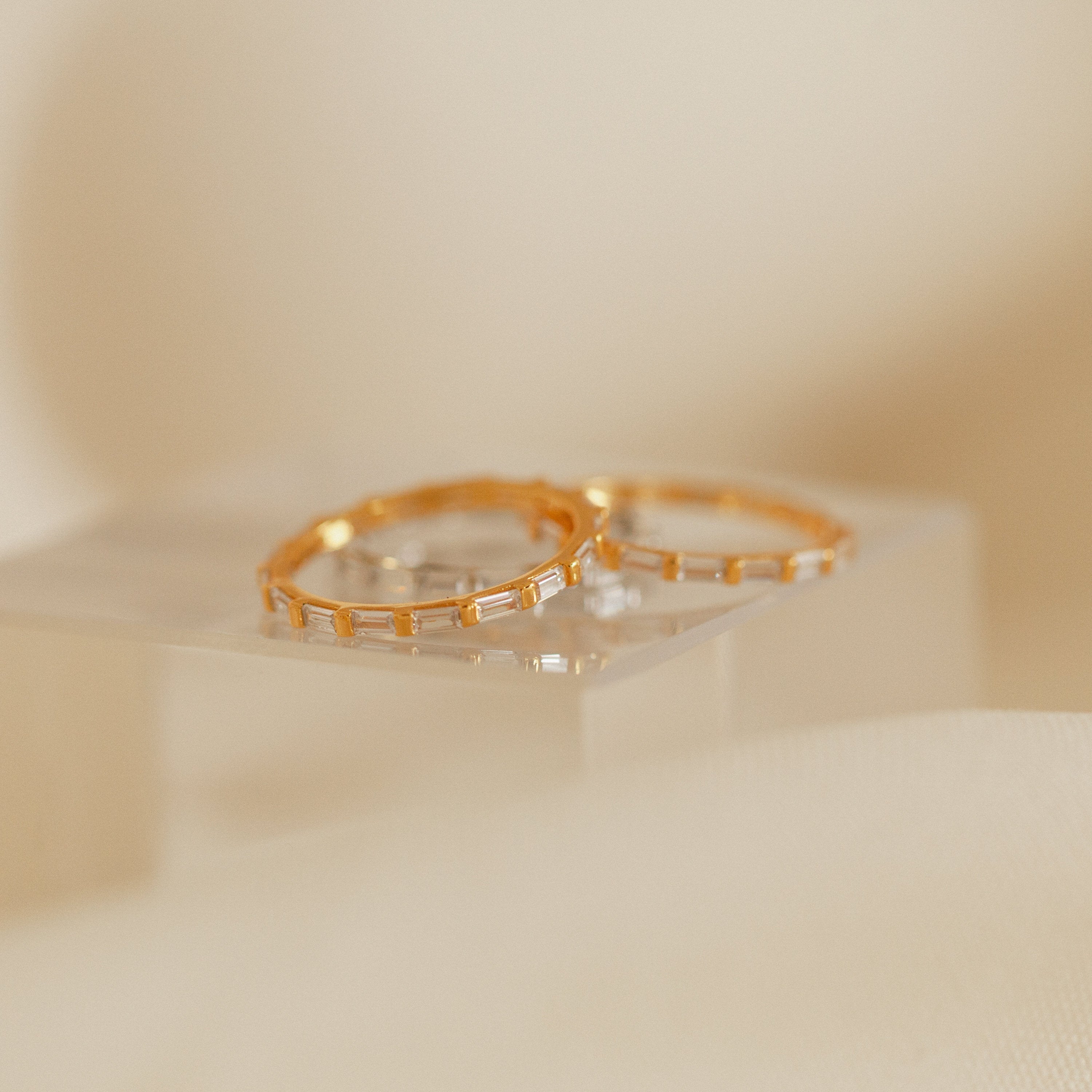 18K gold vermeil baguette eternity ring with classic 4mm CZ baguette stones.